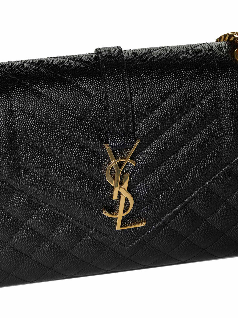 Saint Laurent Envelope Shoulder Bag — Black Calfskin