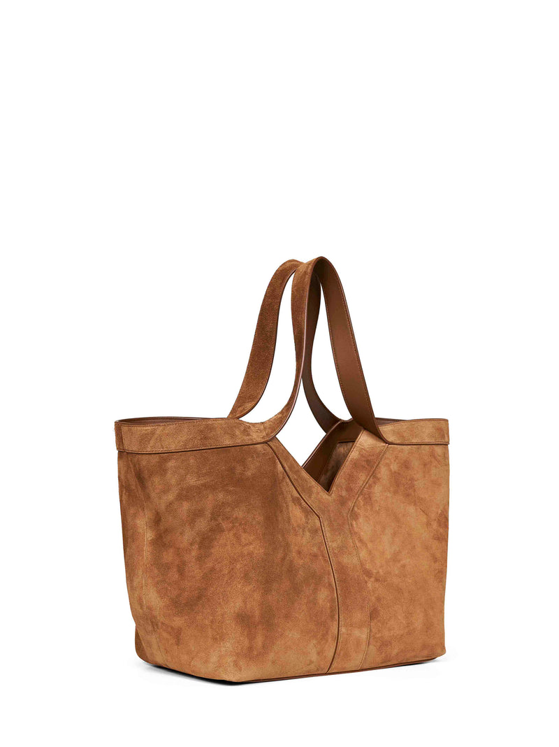 Saint Laurent Y-Stitched Calf Leather Shoulder Bag — Brown