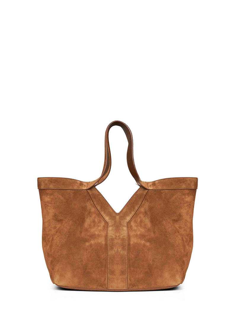 Saint Laurent Y-Stitched Calf Leather Shoulder Bag — Brown