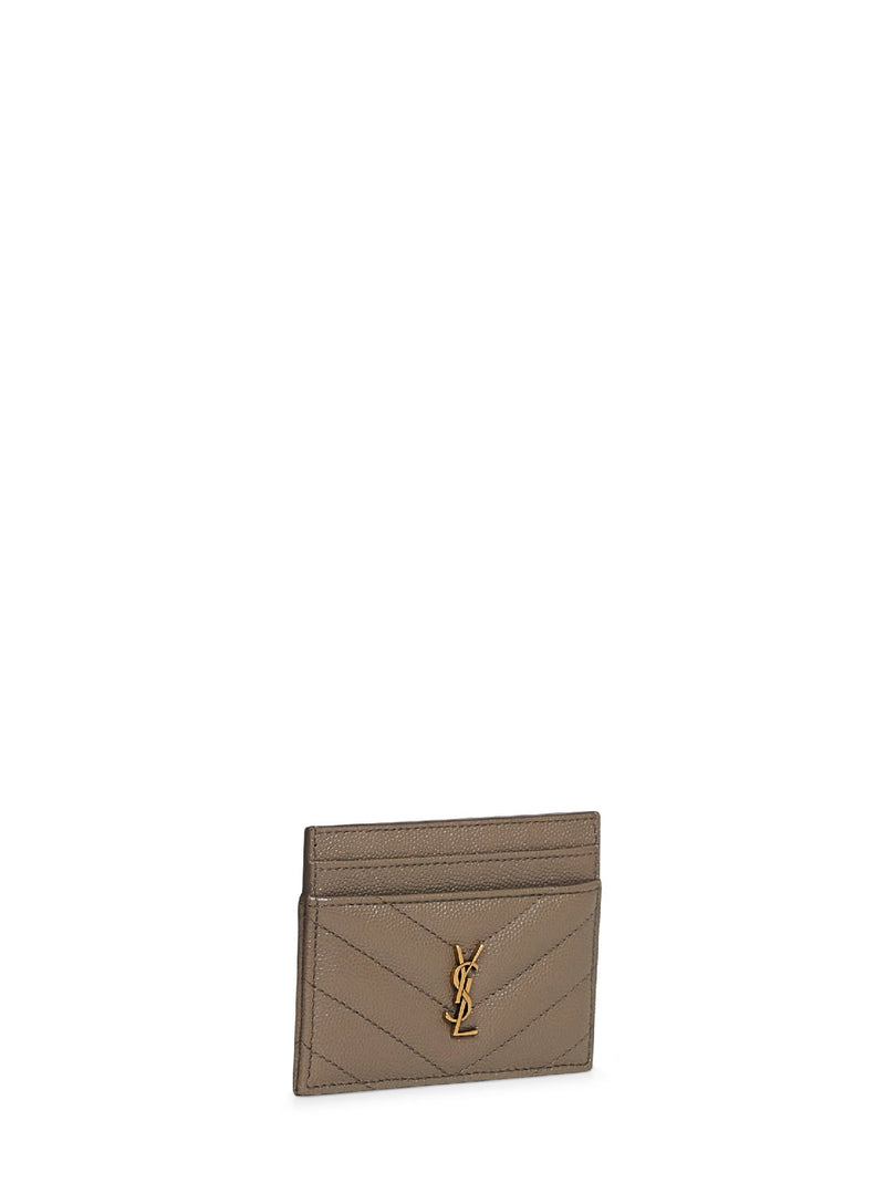 Saint Laurent Cassandre Card Case — Taupe Calfskin Wallets & Purses