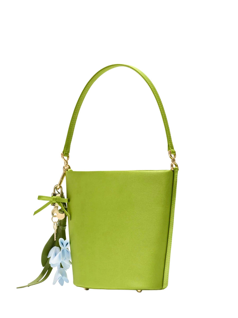 Self-Portrait Satin With Charms Bucket Bag — Green Polyester