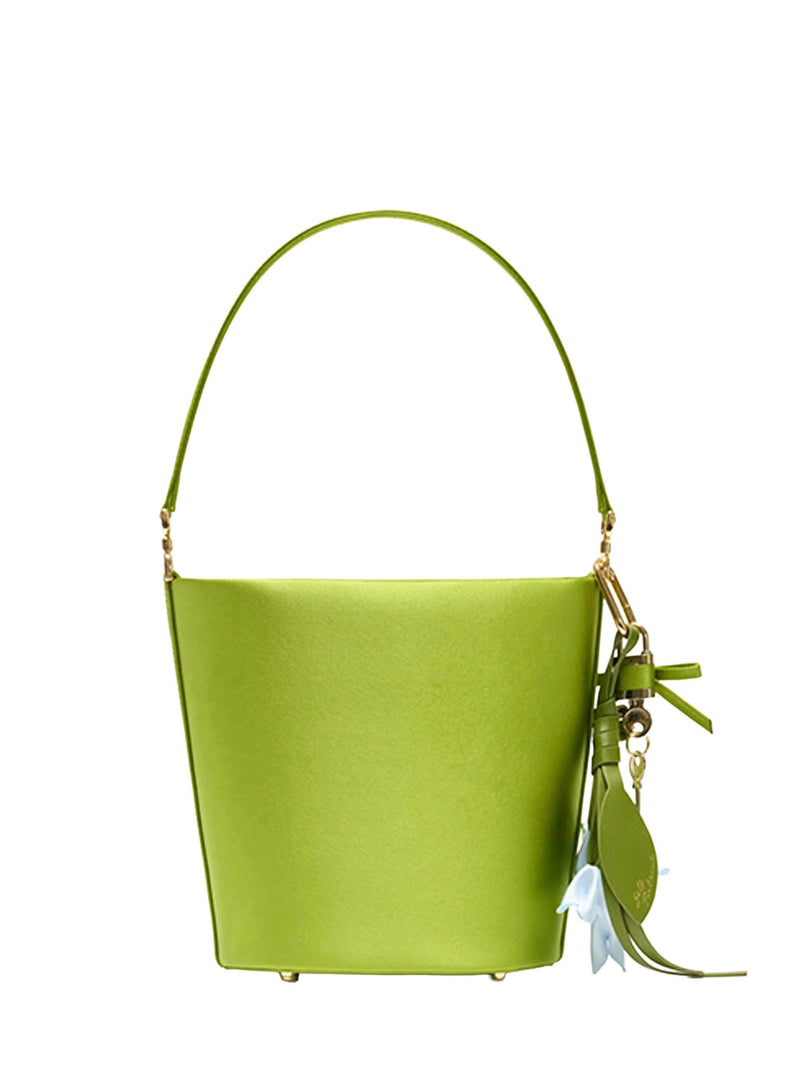 Self-Portrait Satin With Charms Bucket Bag — Green Polyester