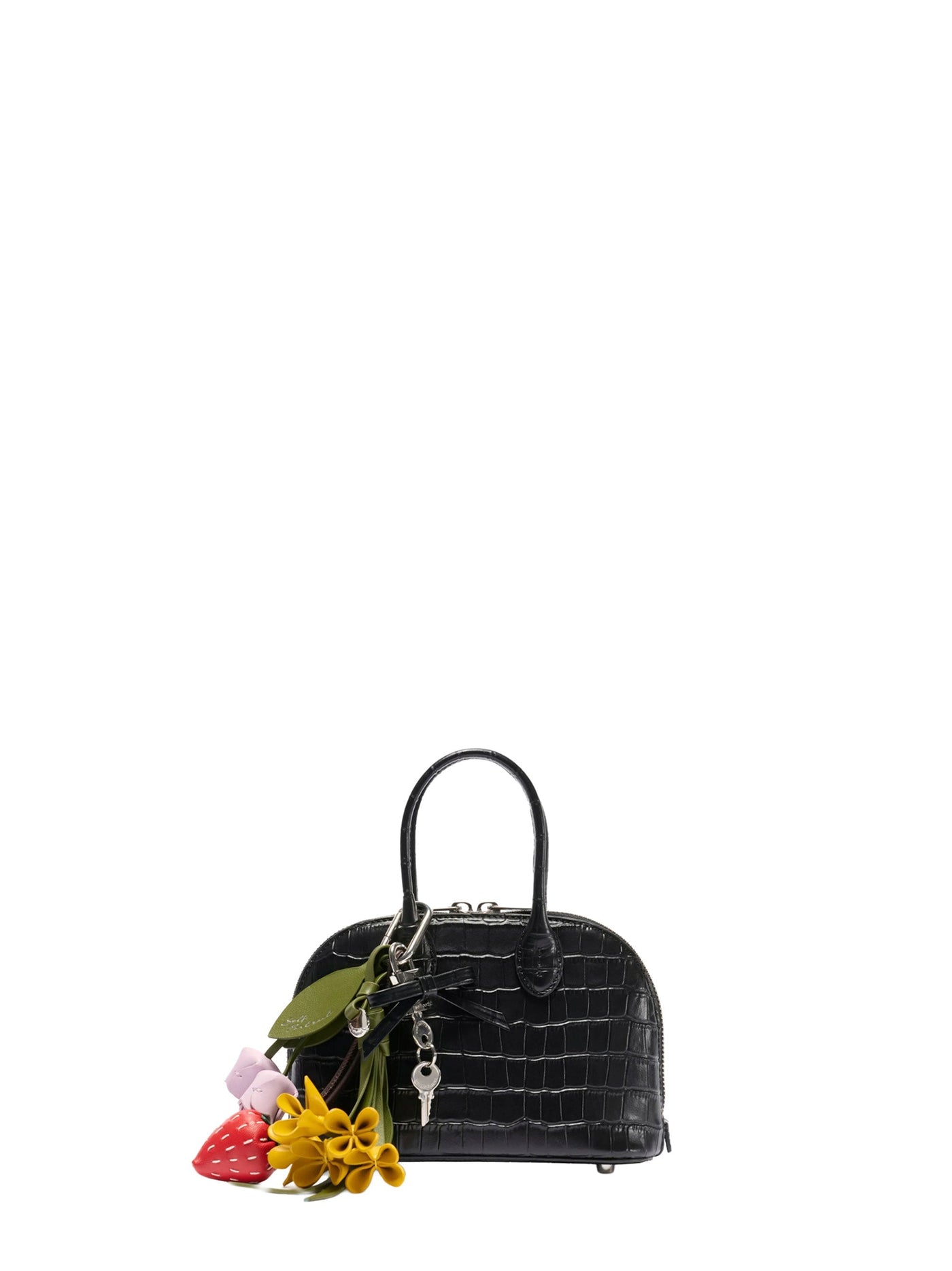 Self-Portrait Crocodile-Embossed Leather Mini Bag — Black Calf