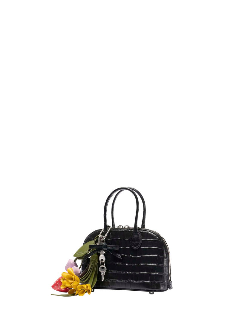 Self-Portrait Crocodile-Embossed Leather Mini Bag — Black Calf