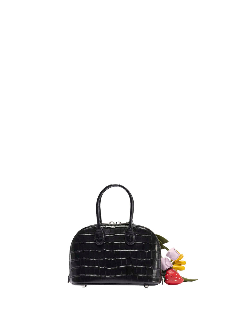 Self-Portrait Crocodile-Embossed Leather Mini Bag — Black Calf