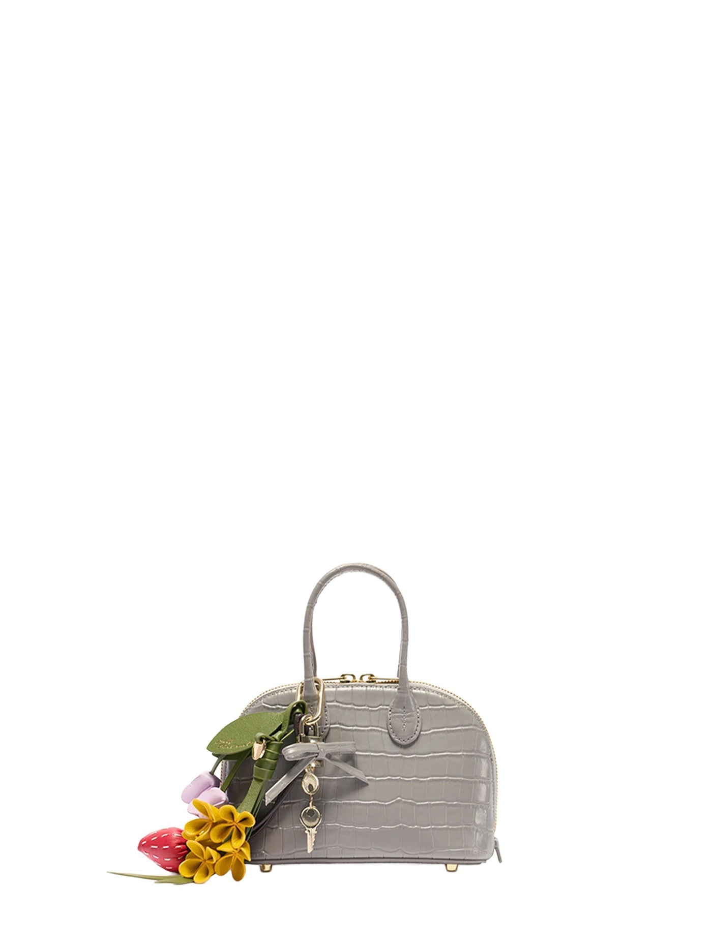 Self-Portrait Crocodile-Embossed Calf Leather Mini Bag — Gray