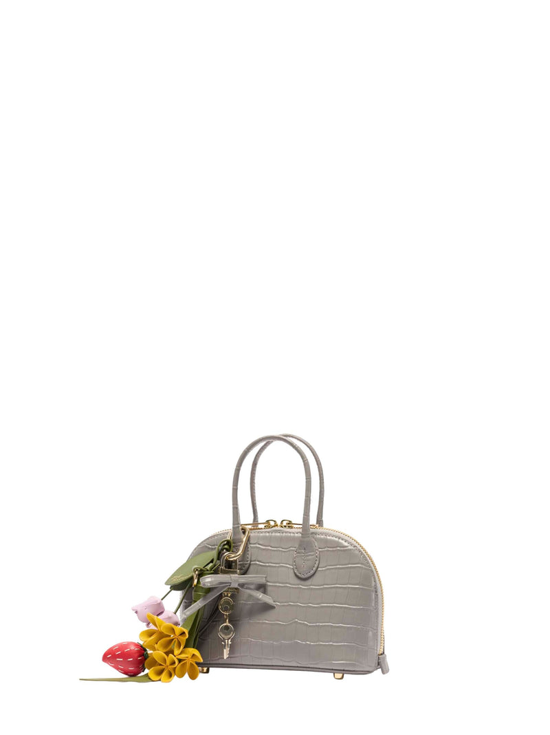 Self-Portrait Crocodile-Embossed Calf Leather Mini Bag — Gray