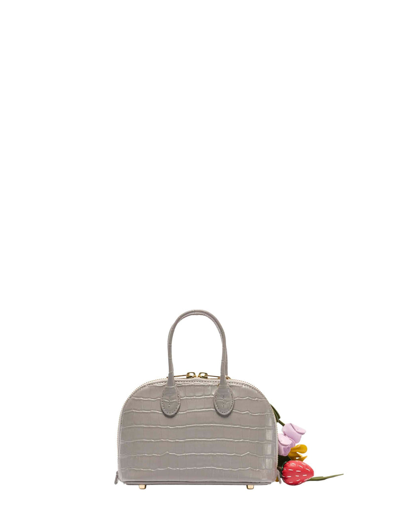 Self-Portrait Crocodile-Embossed Calf Leather Mini Bag — Gray