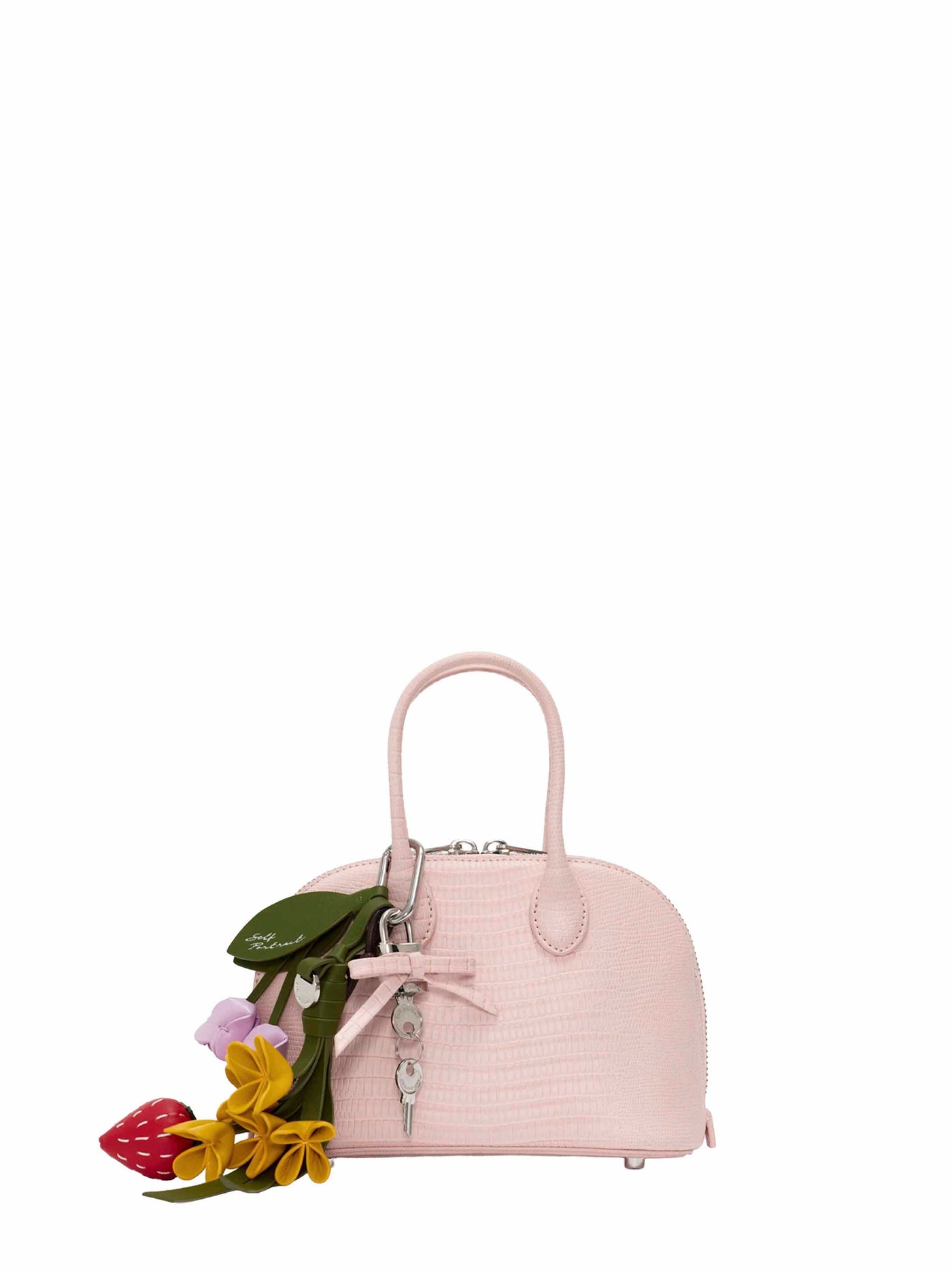 Self-Portrait Lizard-Embossed Leather Top Handle Bag — Pink