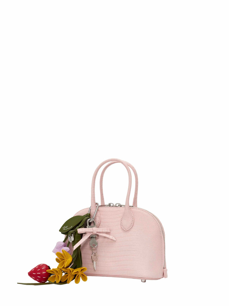 Self-Portrait Lizard-Embossed Leather Top Handle Bag — Pink