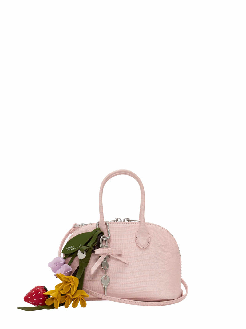 Self-Portrait Lizard-Embossed Leather Top Handle Bag — Pink