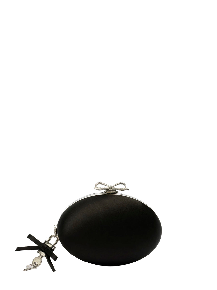 Self-Portrait Crystal-Embellished Bow Clutch — Black Polyester