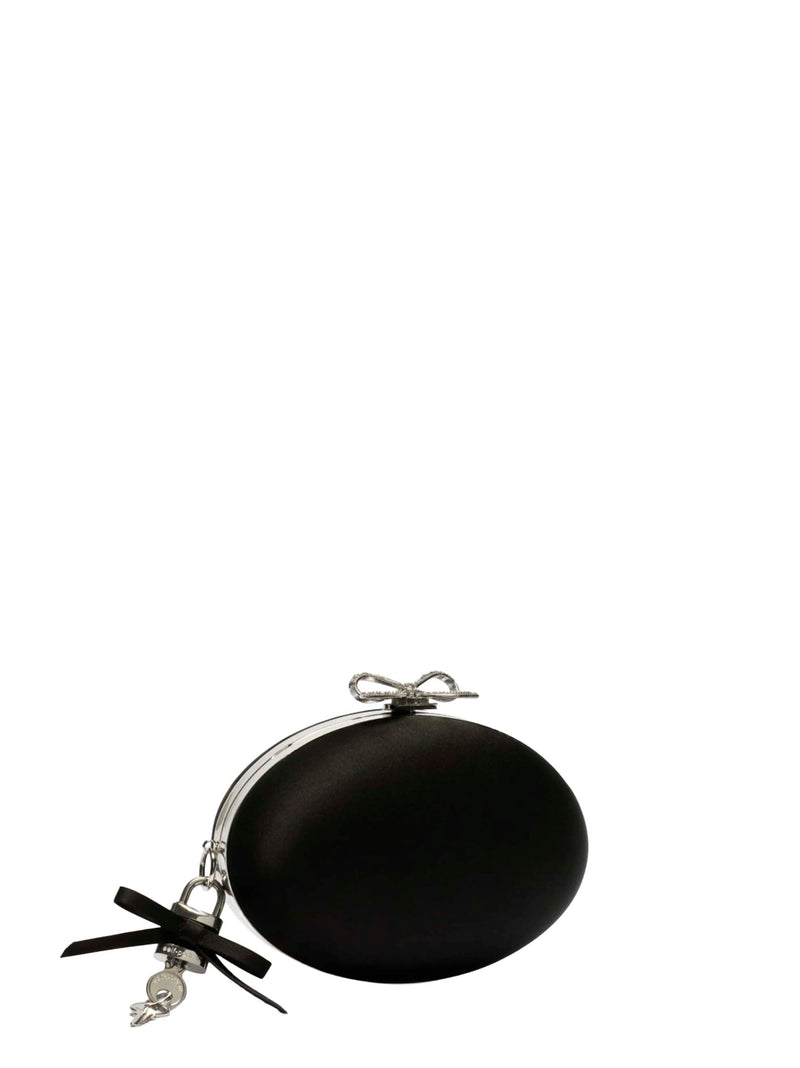 Self-Portrait Crystal-Embellished Bow Clutch — Black Polyester