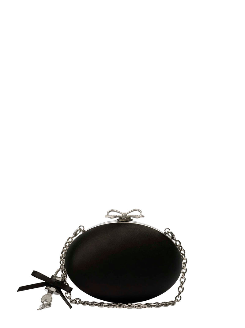Self-Portrait Crystal-Embellished Bow Clutch — Black Polyester