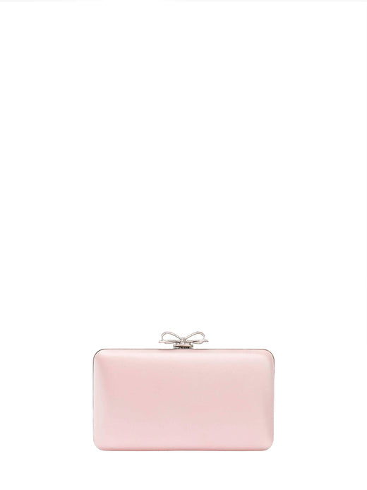 Self-Portrait Crystal Pavé Bow Clutch — Pink Polyester