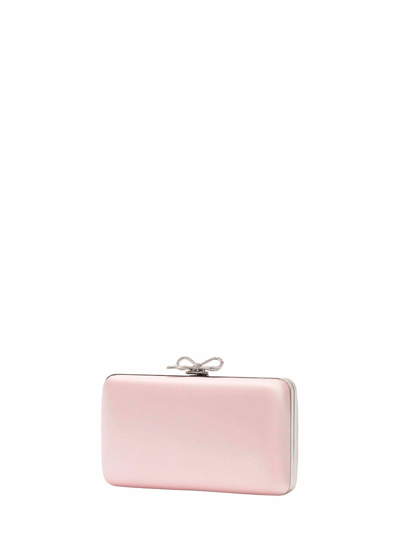 Self-Portrait Crystal Pavé Bow Clutch — Pink Polyester