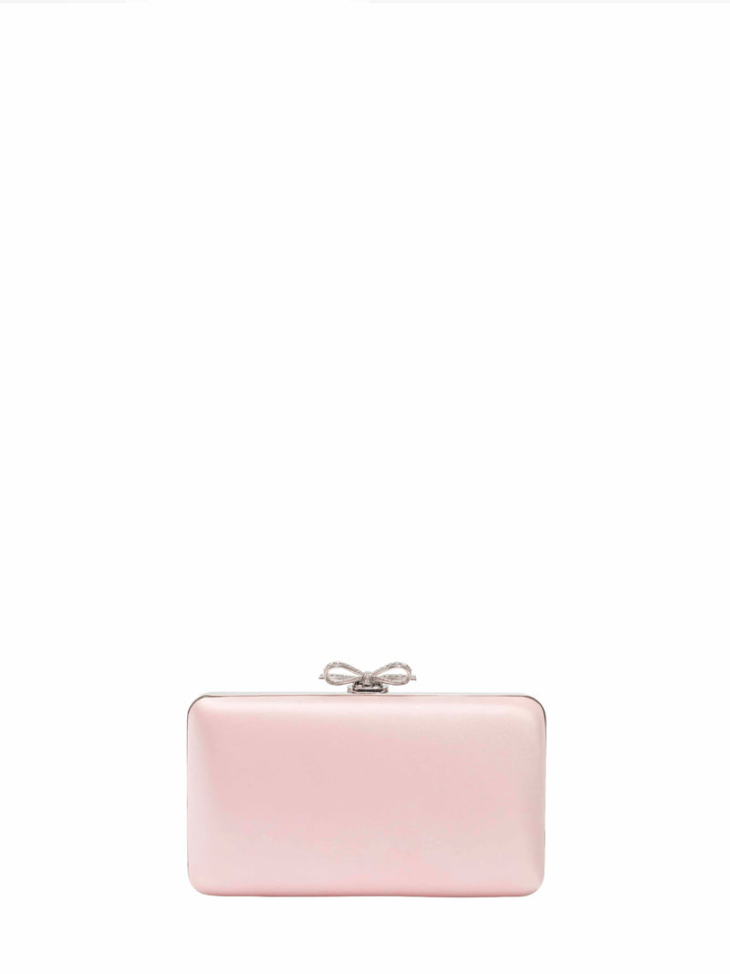 Self-Portrait Crystal Pavé Bow Clutch — Pink Polyester
