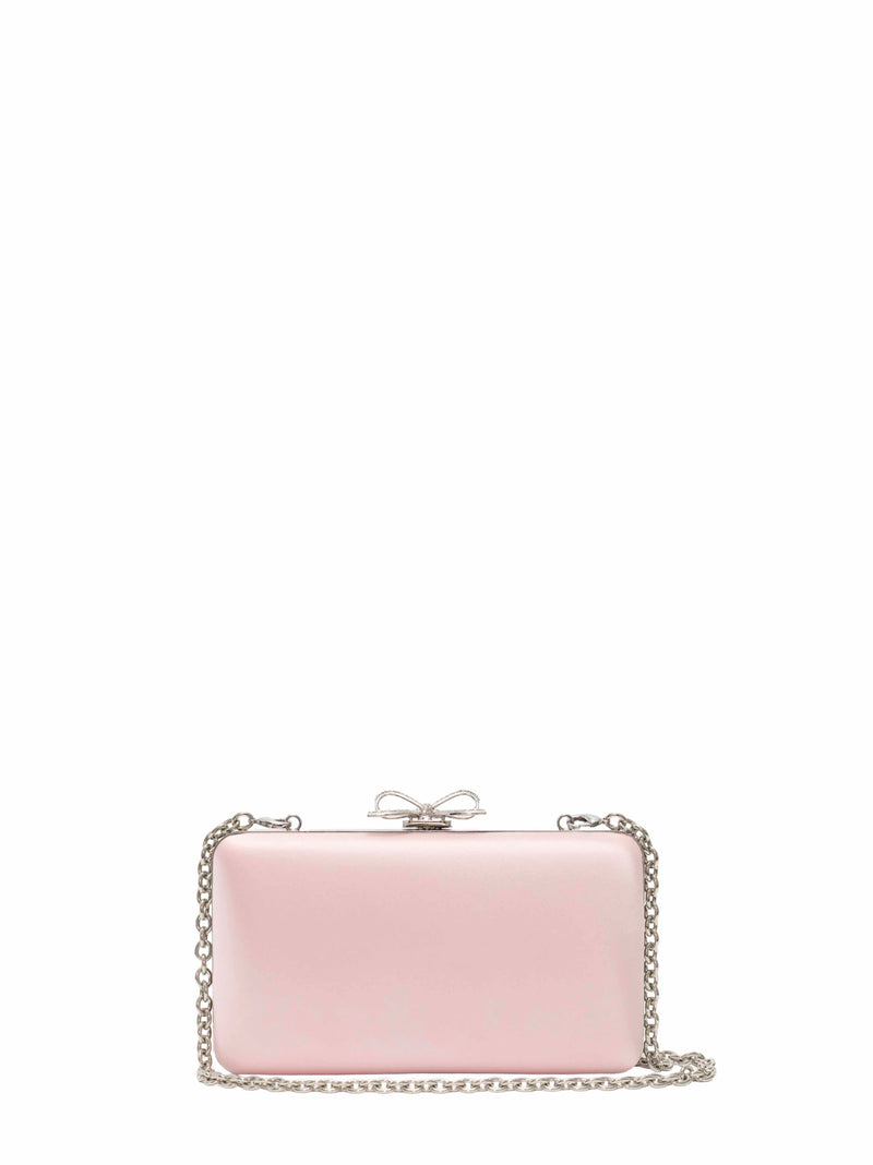 Self-Portrait Crystal Pavé Bow Clutch — Pink Polyester
