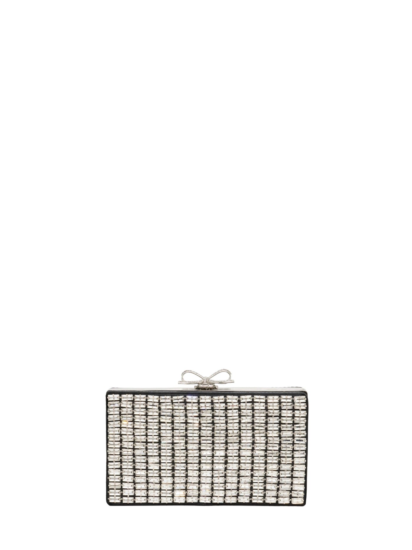 Self-Portrait Crystal-Embellished Clutch — Silver Polyester