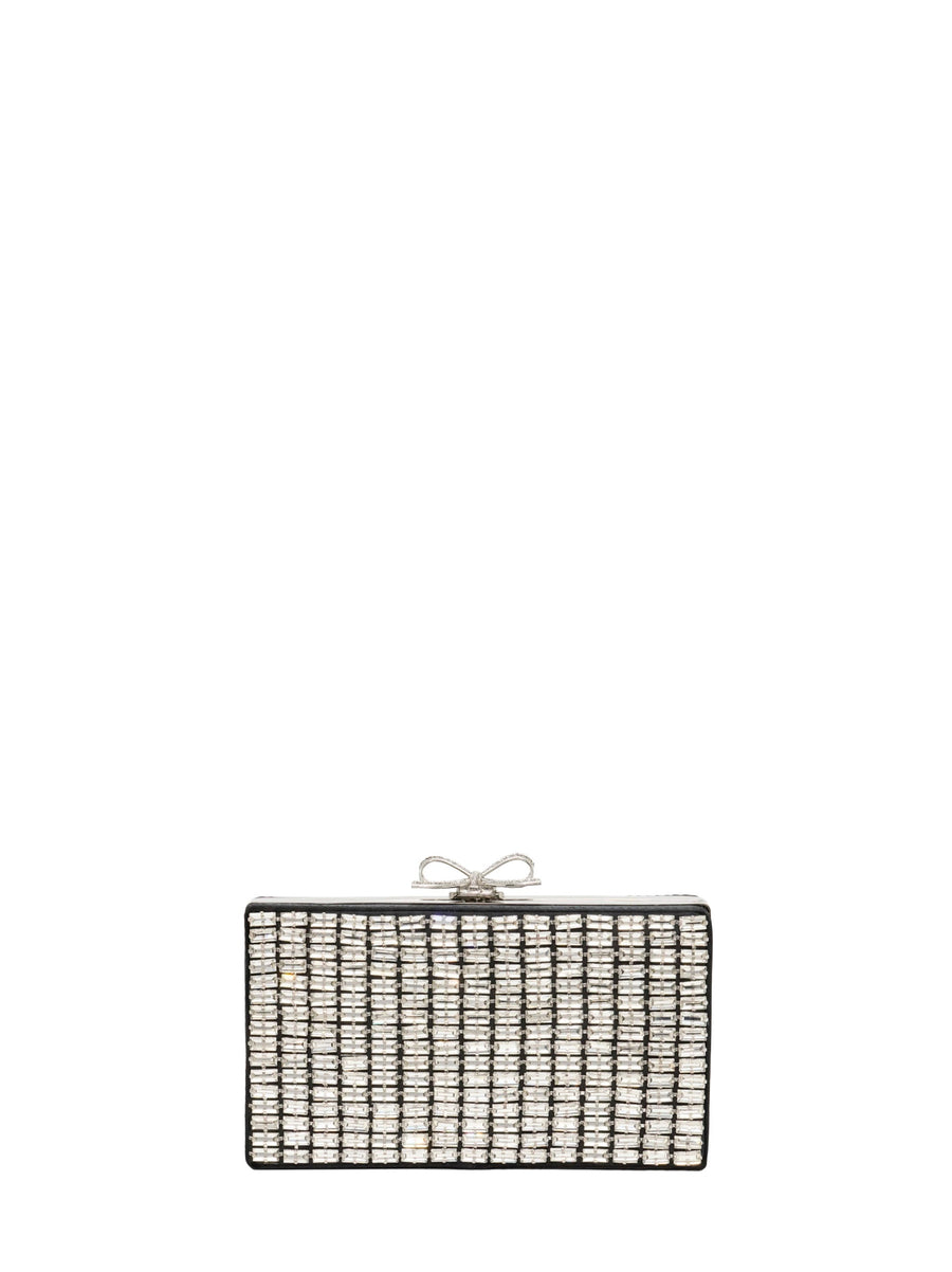 Self-Portrait Crystal-Embellished Clutch — Silver Polyester