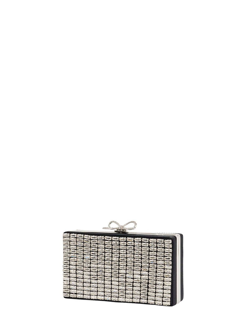 Self-Portrait Crystal-Embellished Clutch — Silver Polyester