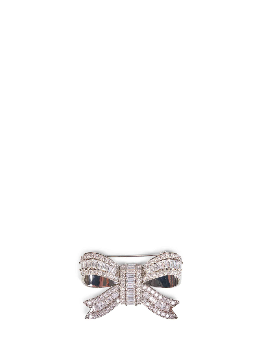 Self-Portrait Crystal-Embellished Bow Brooch — Silver Brass Brooches & Pins