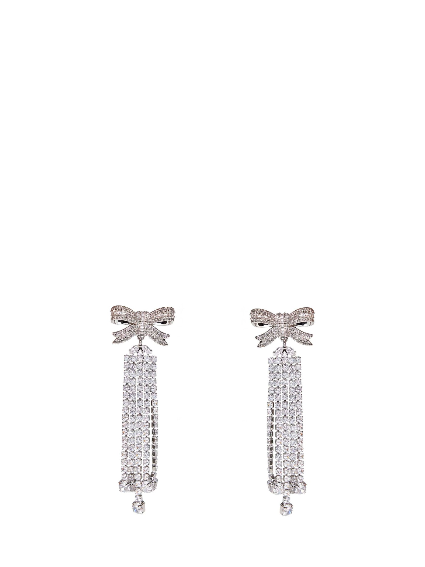 Self-Portrait Crystal Bow Drop Earrings — Silver Brass