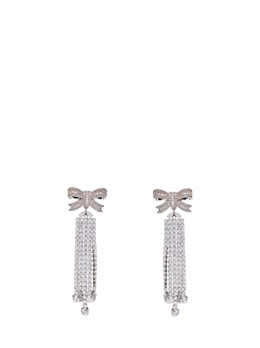 Self-Portrait Crystal Bow Drop Earrings — Silver Brass