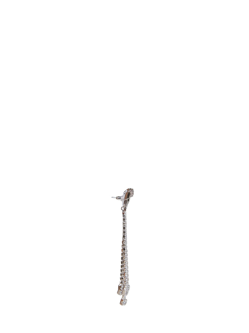 Self-Portrait Crystal Bow Drop Earrings — Silver Brass