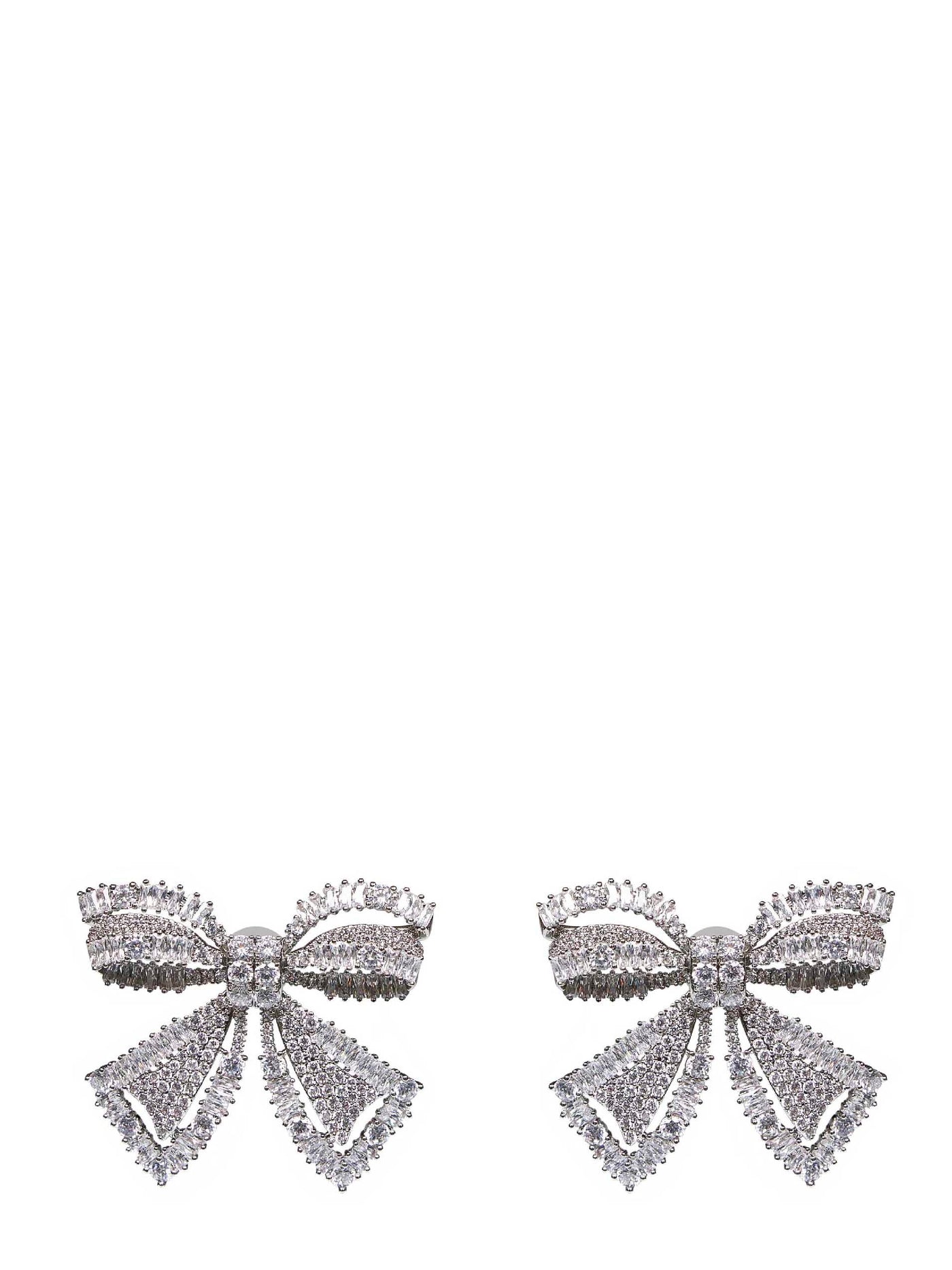 Self-Portrait Crystal Bow Earrings — Silver
