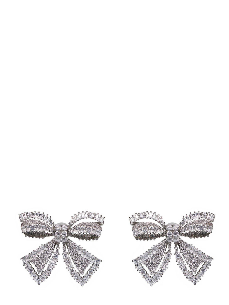 Self-Portrait Crystal Bow Earrings — Silver