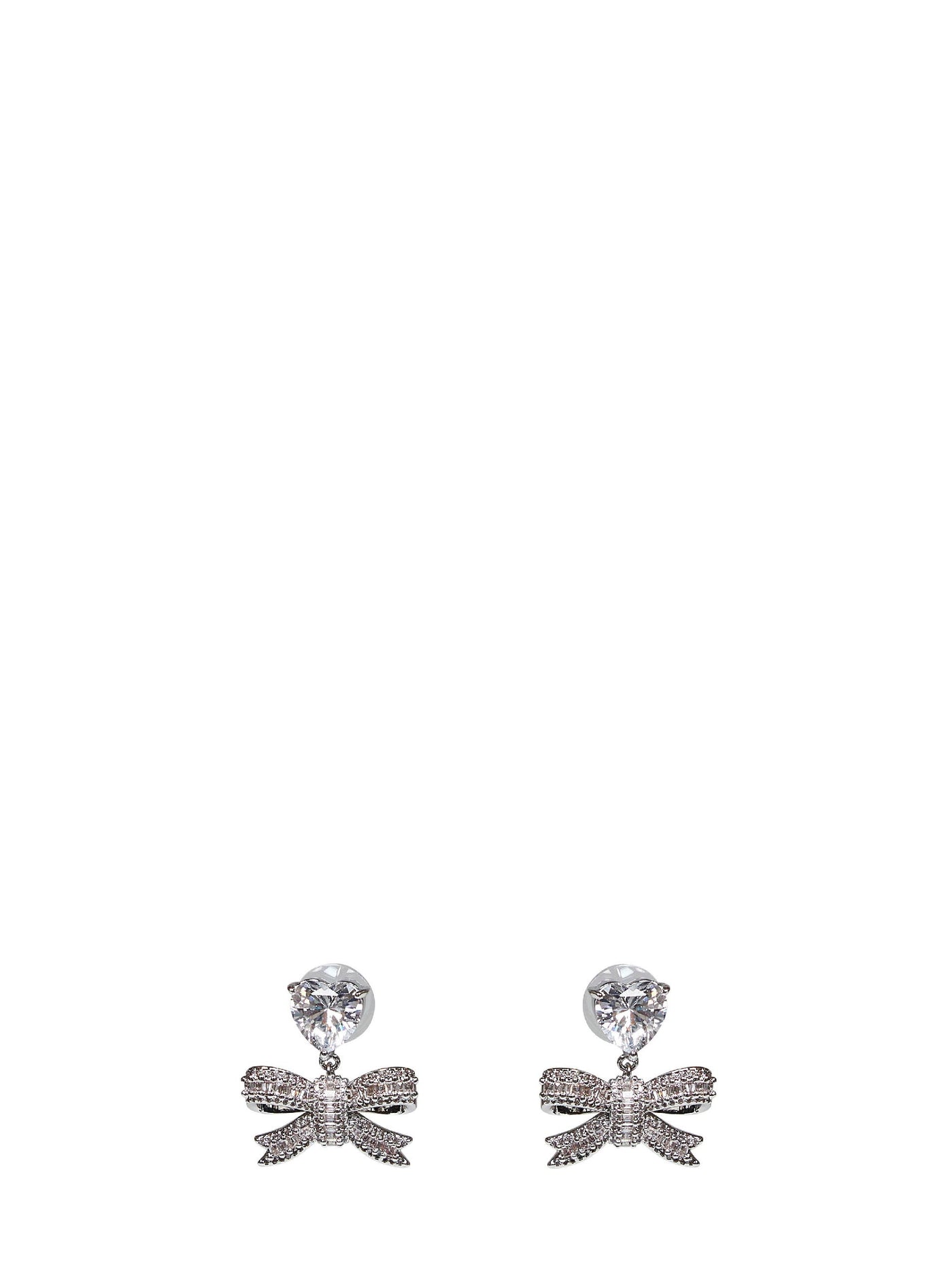 Self-Portrait Crystal Heart & Bow Earrings — Silver