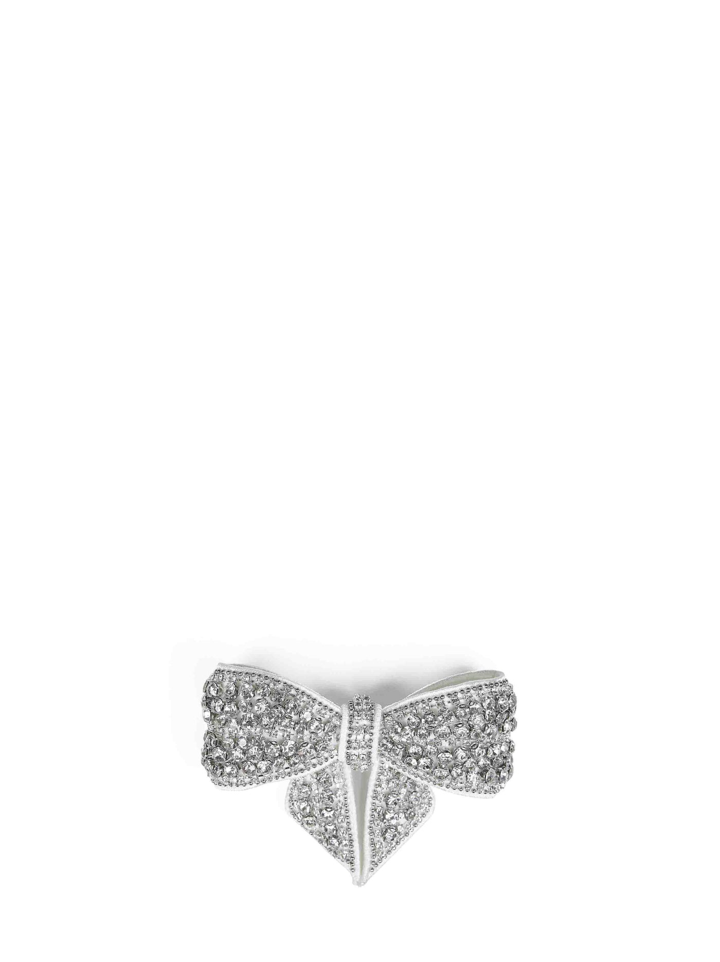 Self-Portrait Crystal-Embellished Bow Hair Clip — White Polyester Pins Claws & Clips