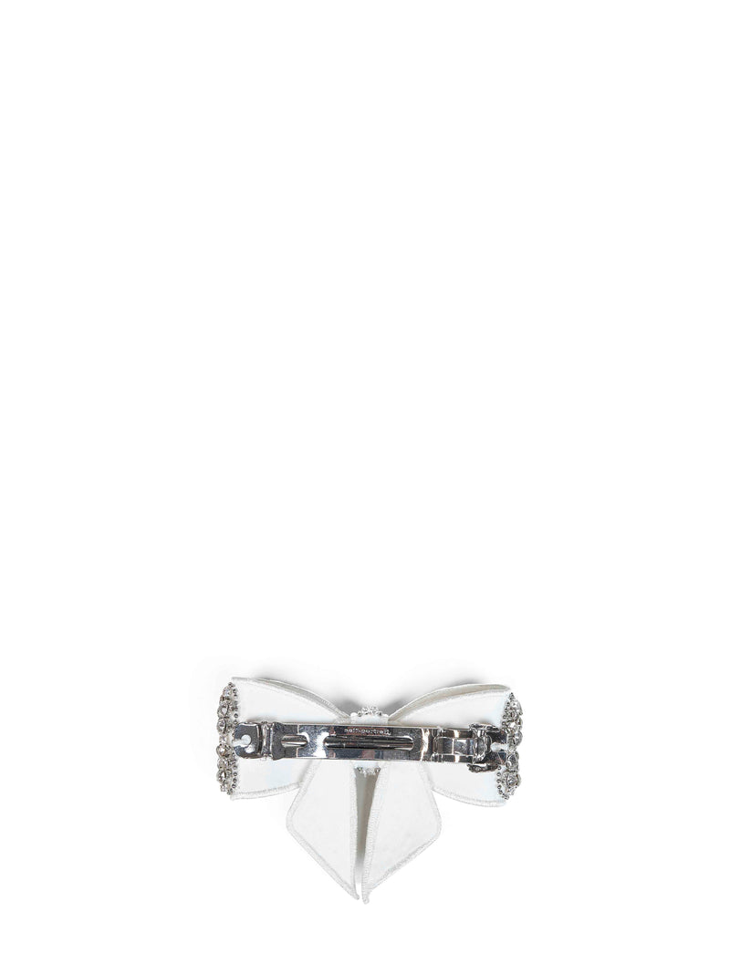 Self-Portrait Crystal-Embellished Bow Hair Clip — White Polyester Pins Claws & Clips