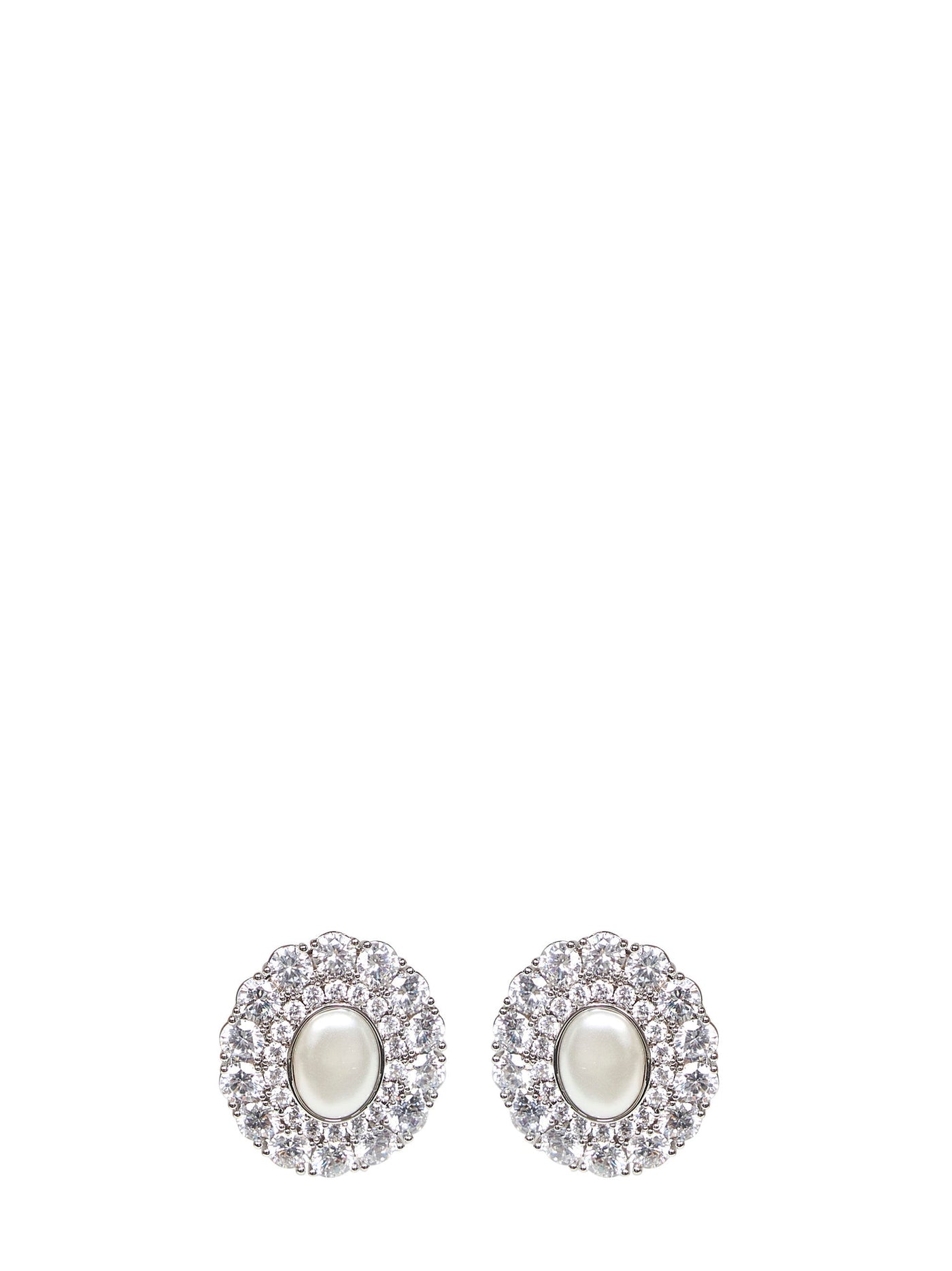 Self-Portrait Oval Pearl And Crystal Earrings — Silver Brass