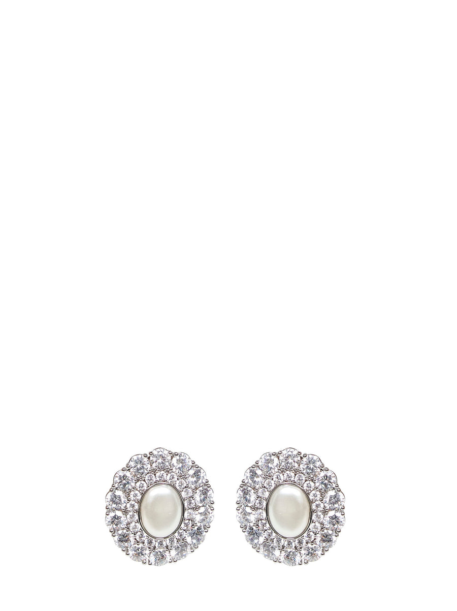 Self-Portrait Oval Pearl And Crystal Earrings — Silver Brass