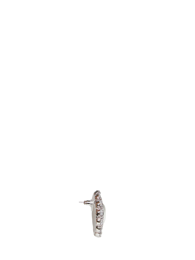 Self-Portrait Oval Pearl And Crystal Earrings — Silver Brass