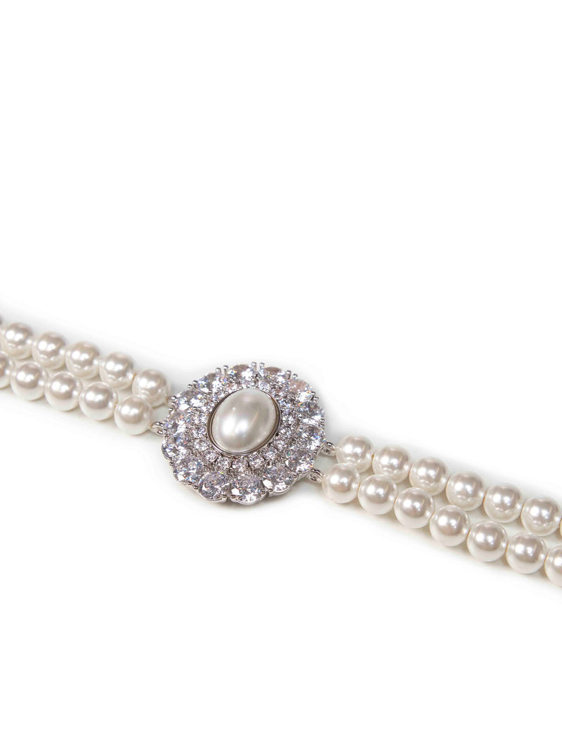 Self-Portrait Pearl And Crystal Choker Necklace — Silver Brass Necklaces