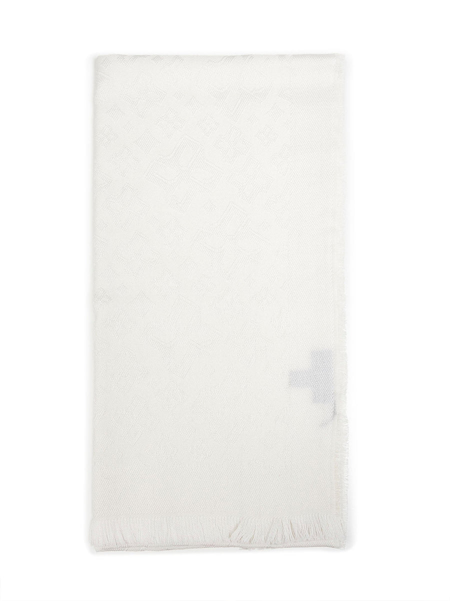 Tagliatore Virgin Wool Tone-On-Tone Jacquard Scarf — White Scarfs