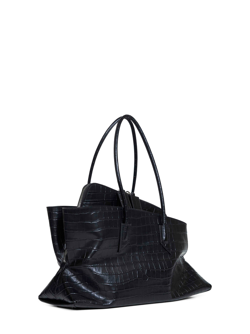 The Attico La Passeggiata Top Handle Bag — Black Calf Leather