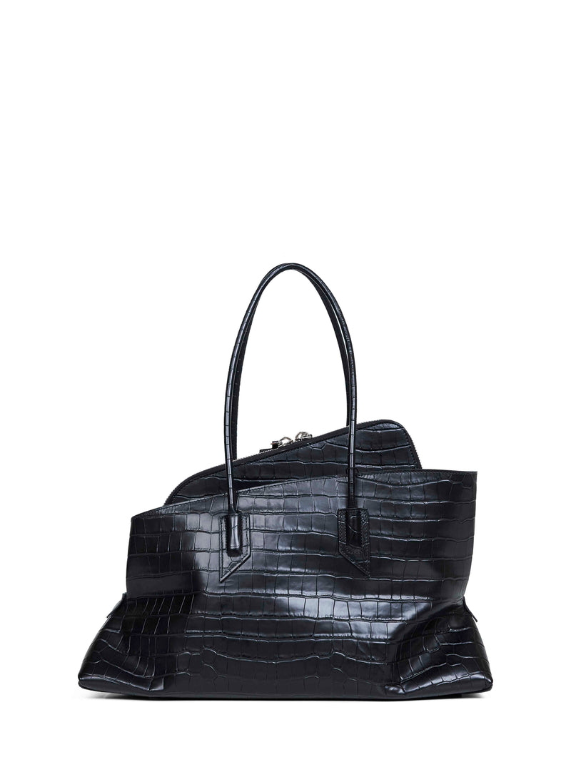 The Attico La Passeggiata Top Handle Bag — Black Calf Leather