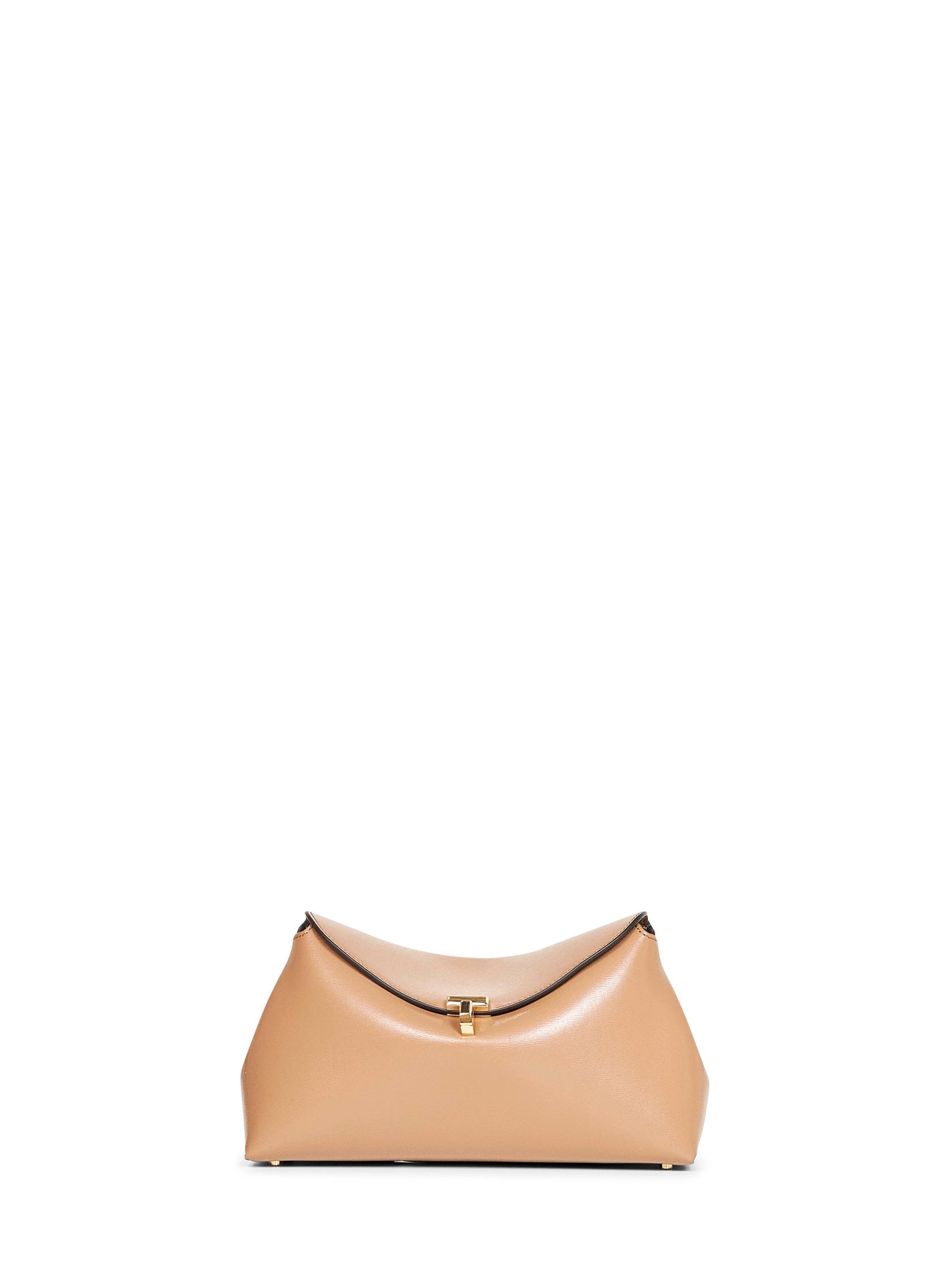Toteme T-Lock Calf Leather Clutch — Camel