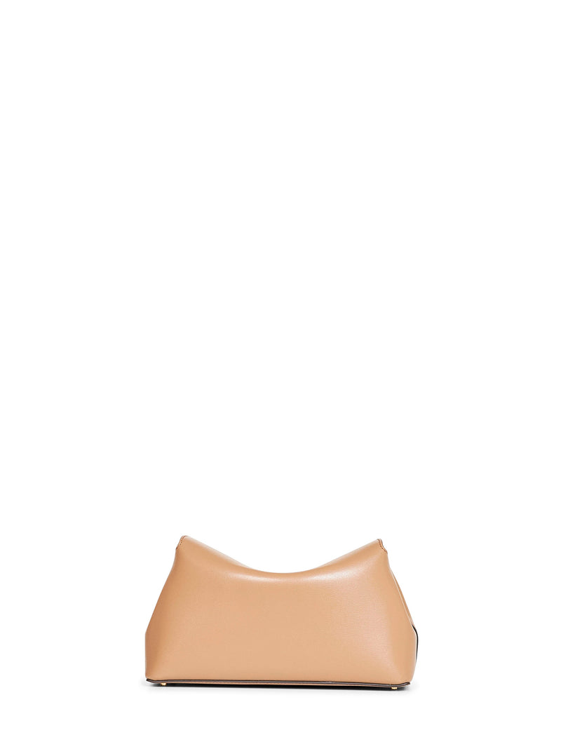 Toteme T-Lock Calf Leather Clutch — Camel