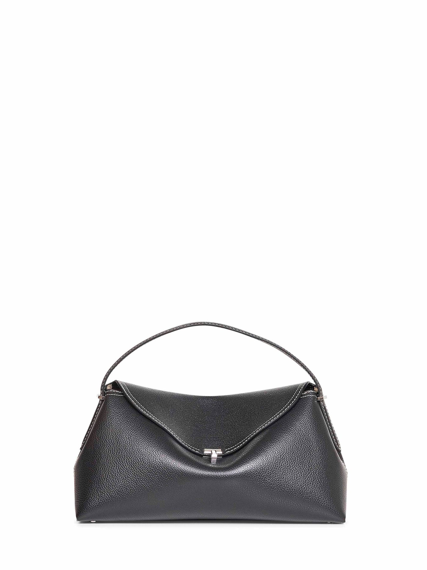 Toteme Pebble-Grain Leather T-Lock Top Handle Bag — Black