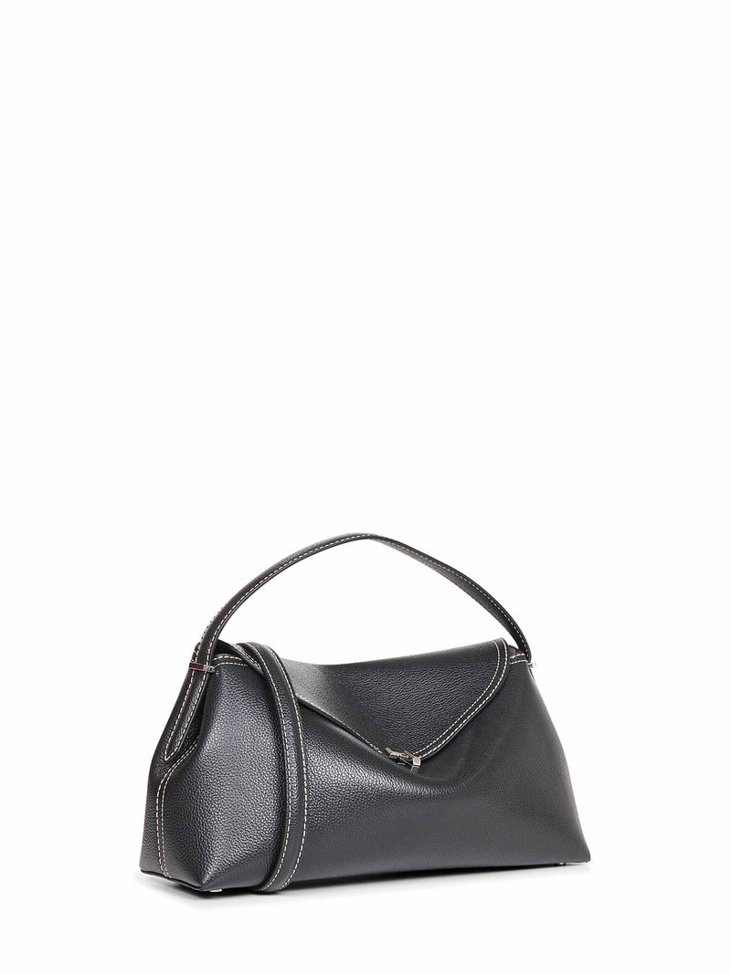 Toteme Pebble-Grain Leather T-Lock Top Handle Bag — Black
