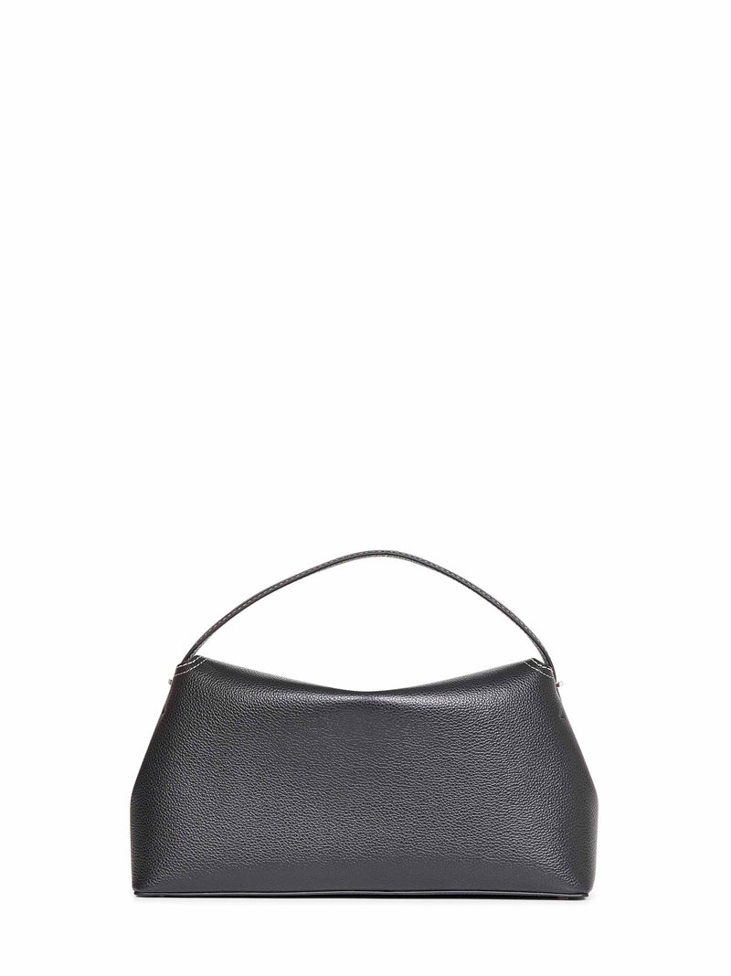 Toteme Pebble-Grain Leather T-Lock Top Handle Bag — Black