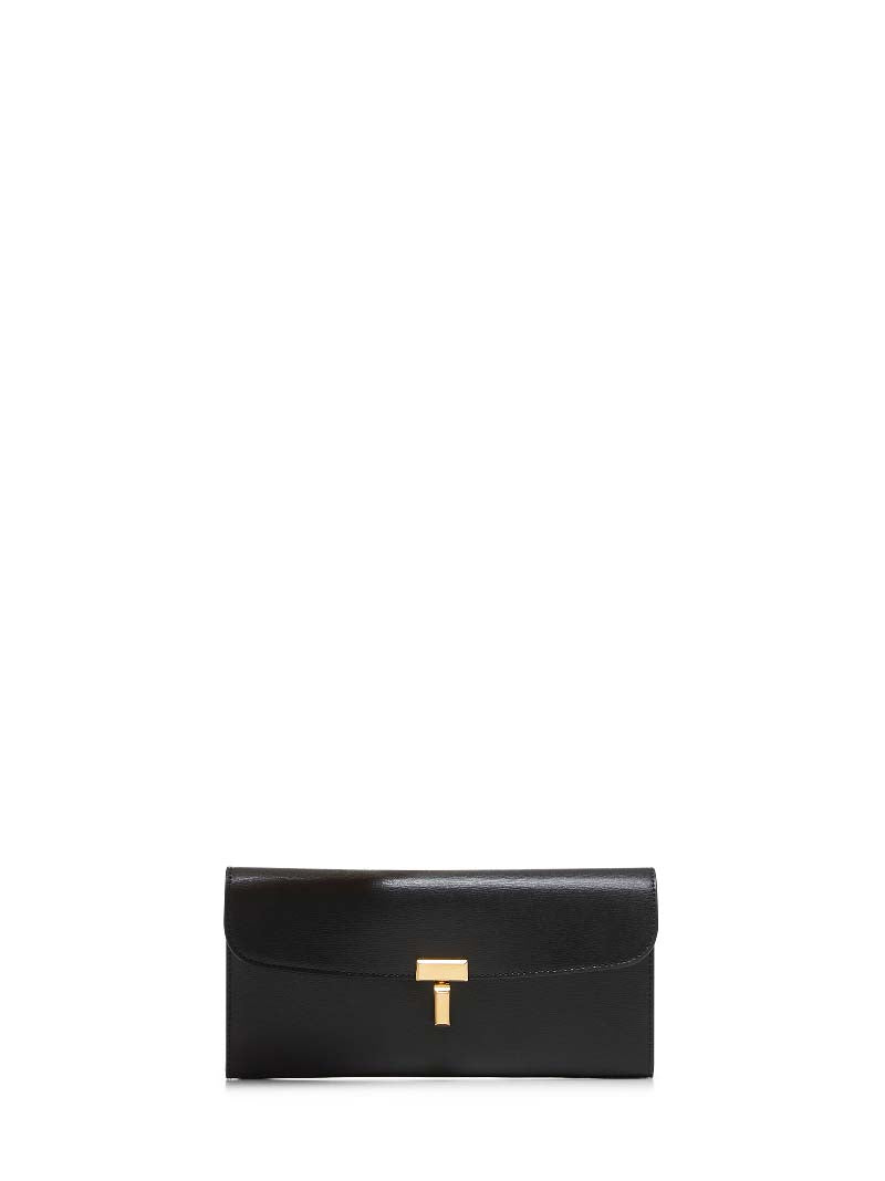 Toteme Calf Leather T-Lock Wallet — Black & Purses