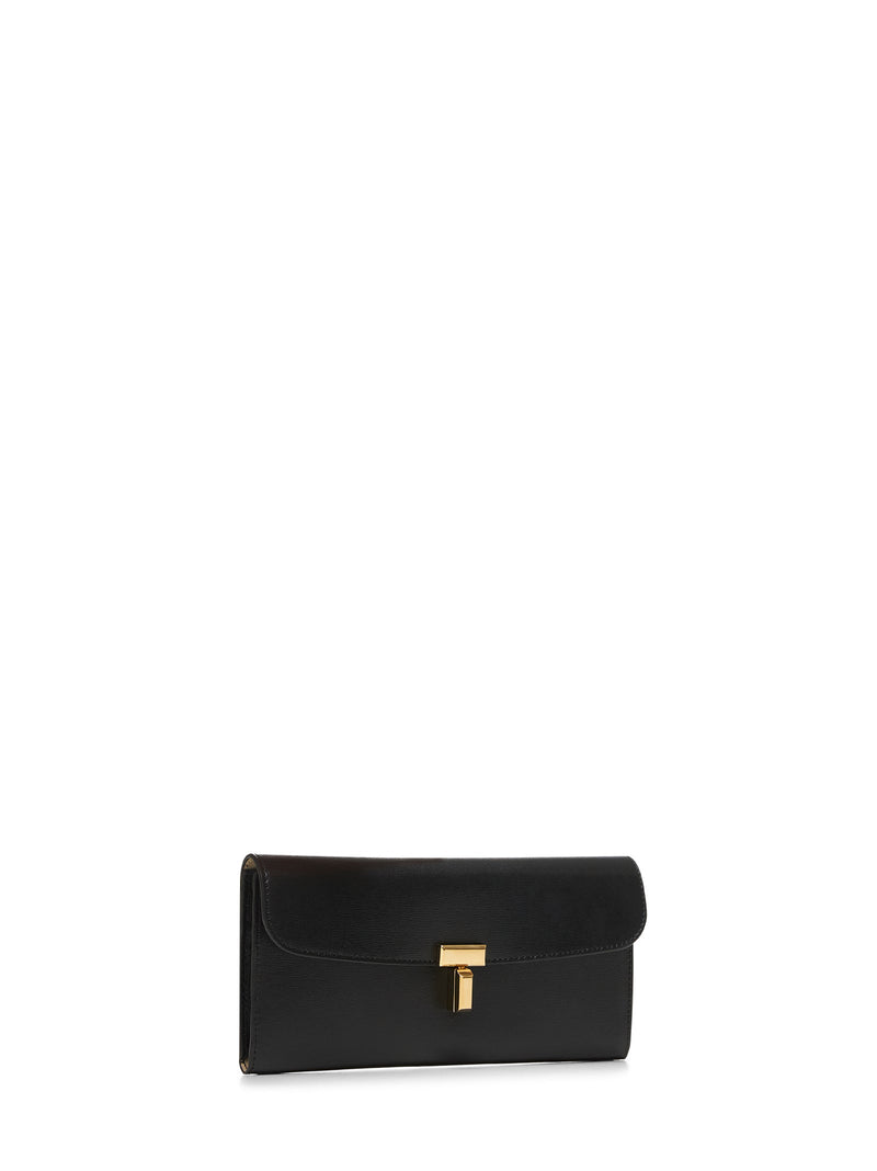 Toteme Calf Leather T-Lock Wallet — Black & Purses