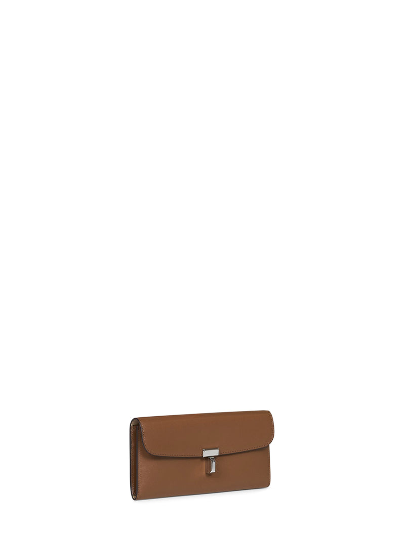 Toteme T-Lock Palmellato Leather Wallet — Brown Calf & Purses