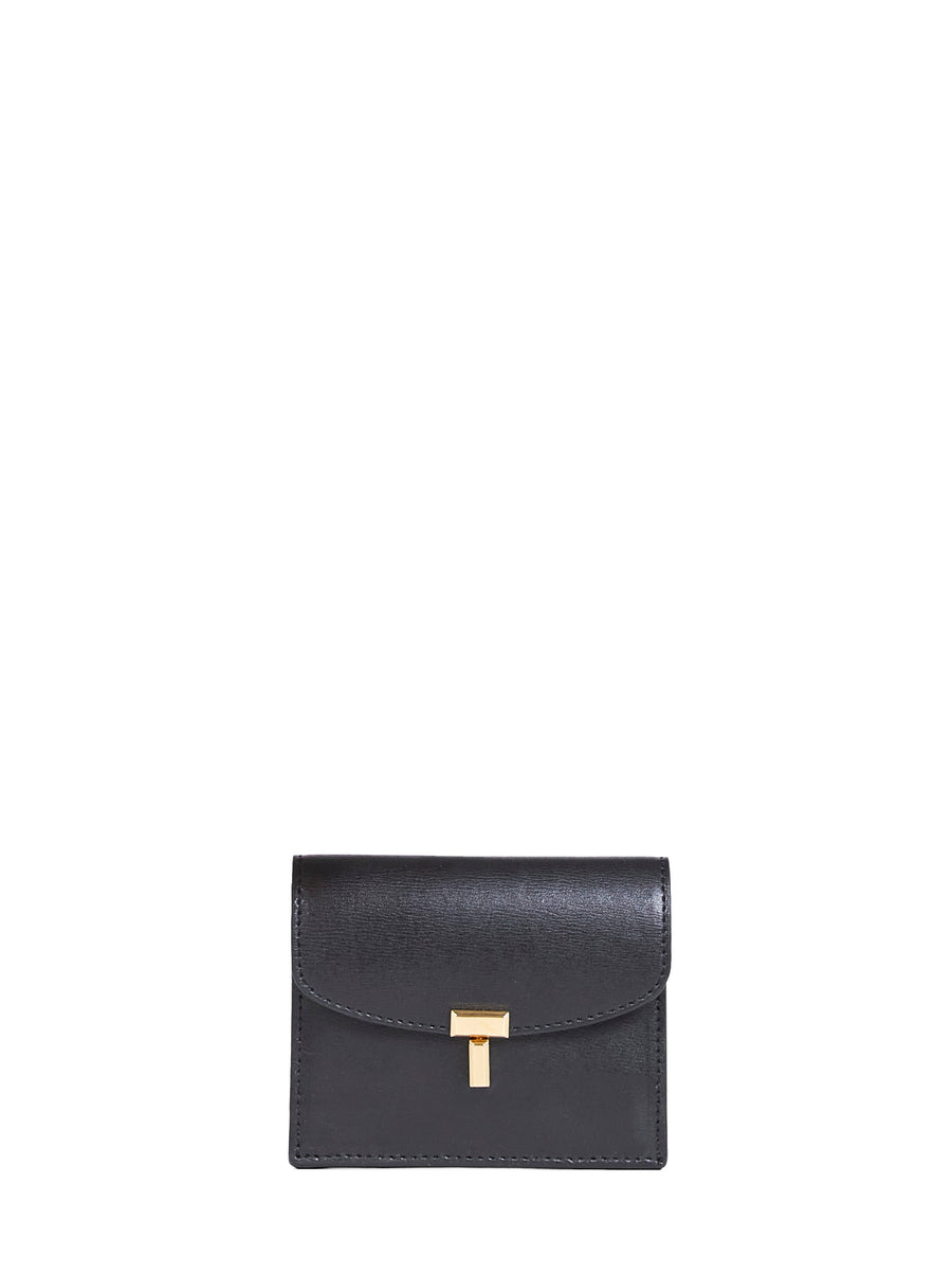 Toteme T-Lock Leather Card Case — Black Calf Cases